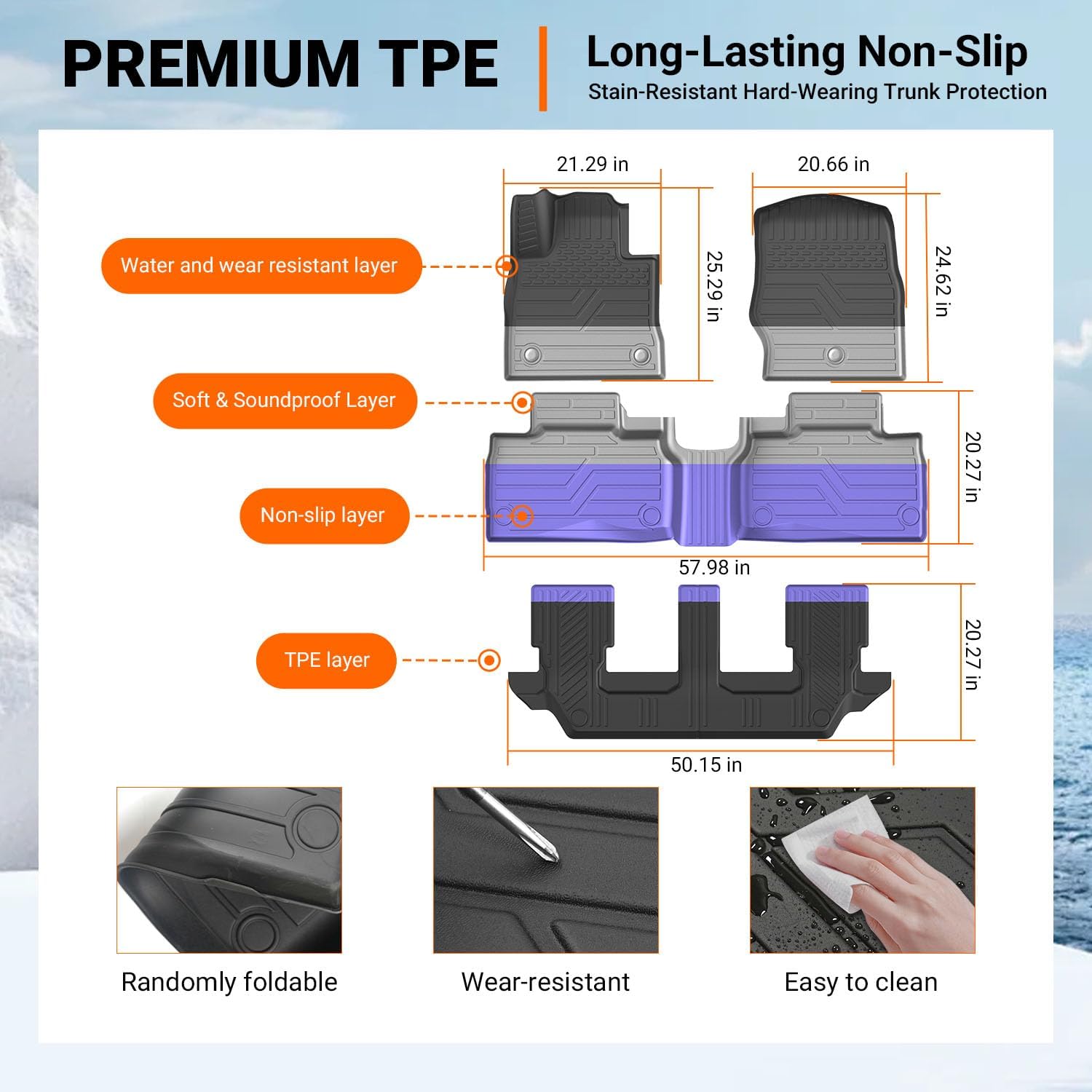 powoq 7 Seats Floor Mats Compatible with 2020-2026 Ford Explorer Cargo Mat Floor Liner Cargo Liner TPE Replacement for 2020-2026 Ford Explorer Accessories (Trunk Mat with Backrest Mat+Floor Mats)