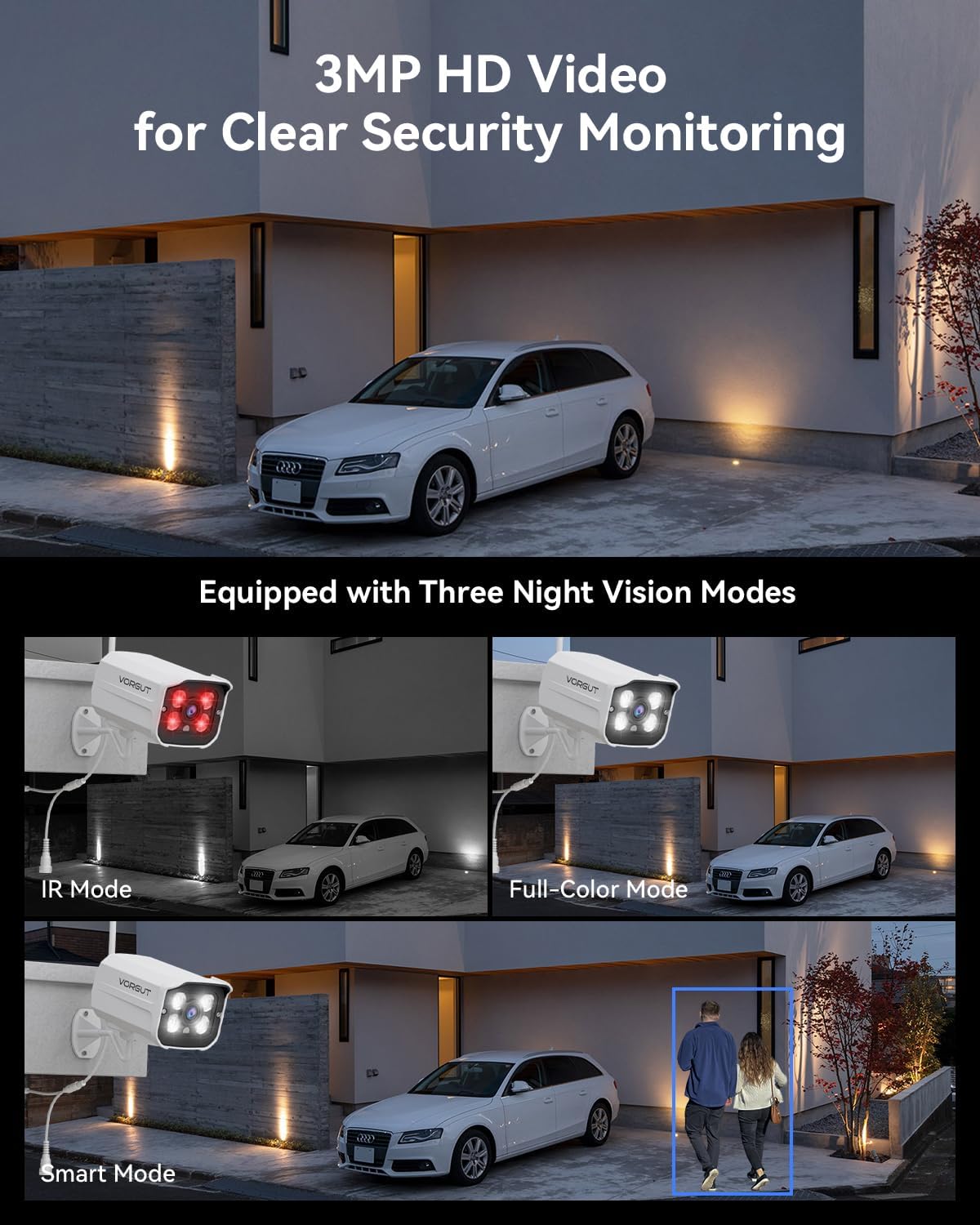 Wireless Security Camera System with 10' LCD Monitor, 2PCS 3MP Bullet Outdoor Camera Metal Shell for Home Surveillance, 10CH NVR with 500G HDD, 24/7 Record,Human Detection,No Monthly Fee