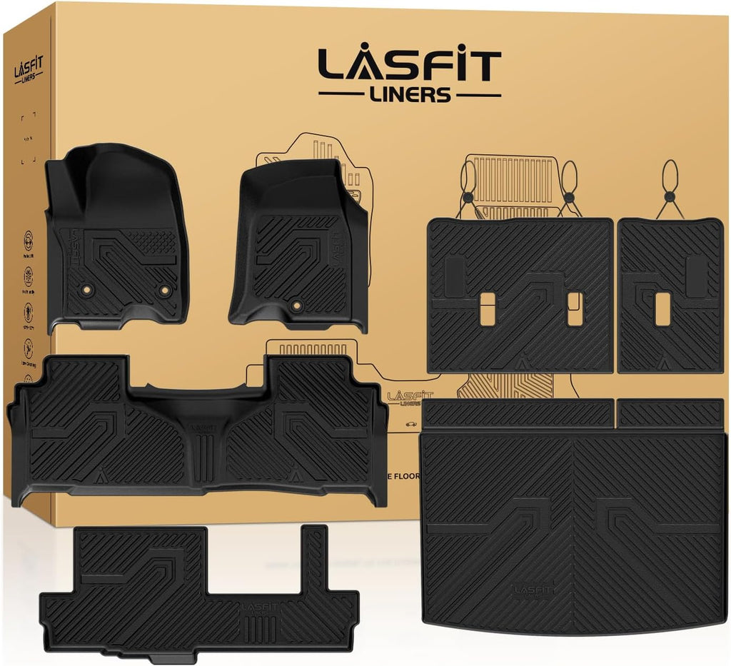 LASFIT Floor Mats 2021-2026 & Only 8 Seats (Not for 7/9 Seats) for Chevrolet Chevy Suburban/GMC Yukon XL (Only Yukon XL, Not Fit Yukon)/Cadillac Escalade ESV (Only Escalade ESV, Not Fit Escalade)