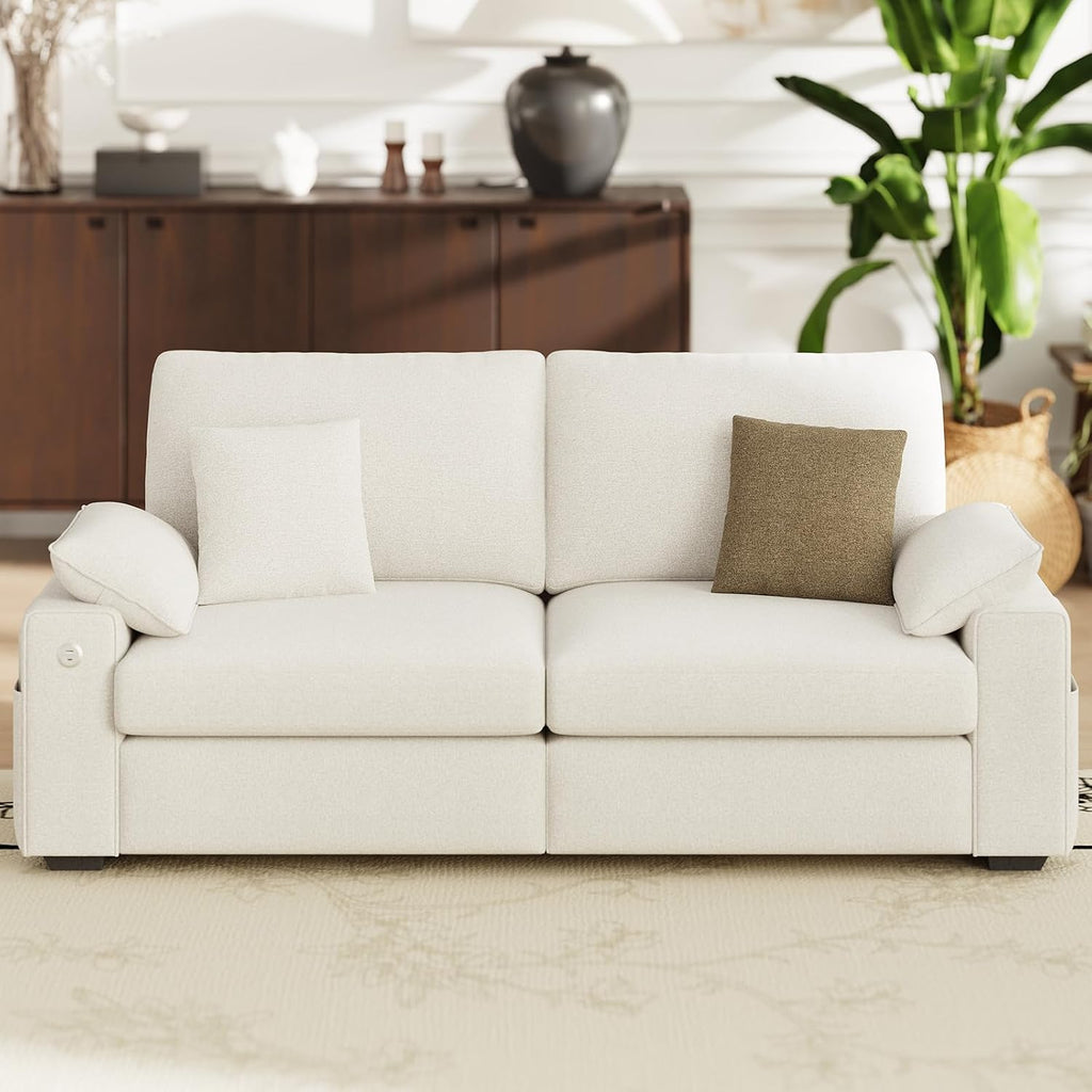 MALOL 76' Loveseat Sofa, Cloud Foam Couch, 3 Seater Upholstered Midcentury Mondern Love Seat with USB Type C Ports, 4 Pillows and Storage Armrest for Living Room/Small Spaces, Beige | Breathable material