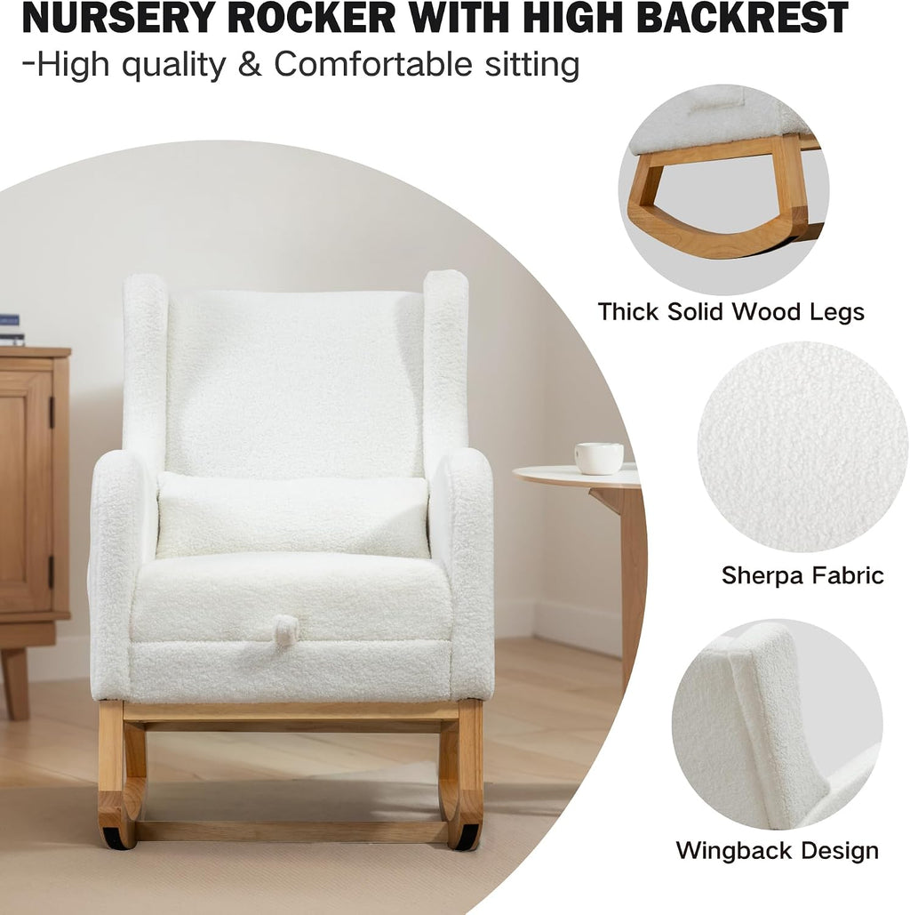 Chifee & Vingol Rocking Chair Nursery with Foot Rest & Pillow,Sherpa,White