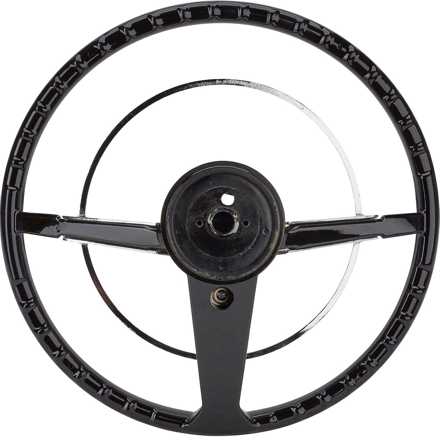 Speedway Motors 1955-56 Chevy Car 15' Steering Wheel, Easy Install, Fits Original Column & Components, Chrome Finish, Enhanced Interior Space, Black Finish (Paintable), Ideal for Driver Projects