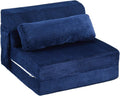 Folding Sofa Bed with Pillow, Convertible Sleeper Chair, Comfy Floor Futon Couch Mattress Lounge Sofa for Adults Portable Fold Out Chair Bed for Living Room Bedroom, Single, Navy Blue