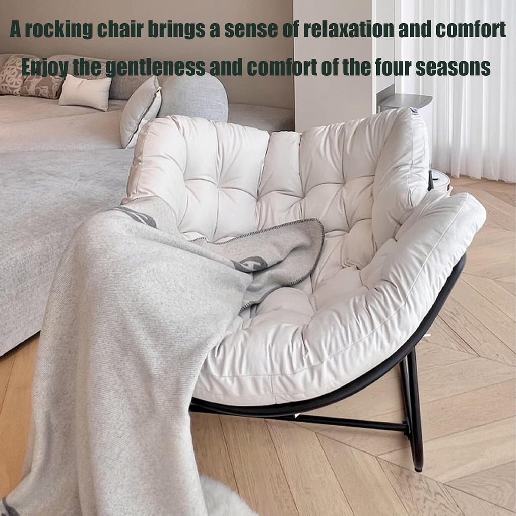 Outdoor Papasan Chair, Oversized Outdoor Rocking Chair with Thick Cushion, Indoor Egg Rocker Lounge Chair, Patio Chairs for Porch Garden Living Room Bedroom (Dark Gray)