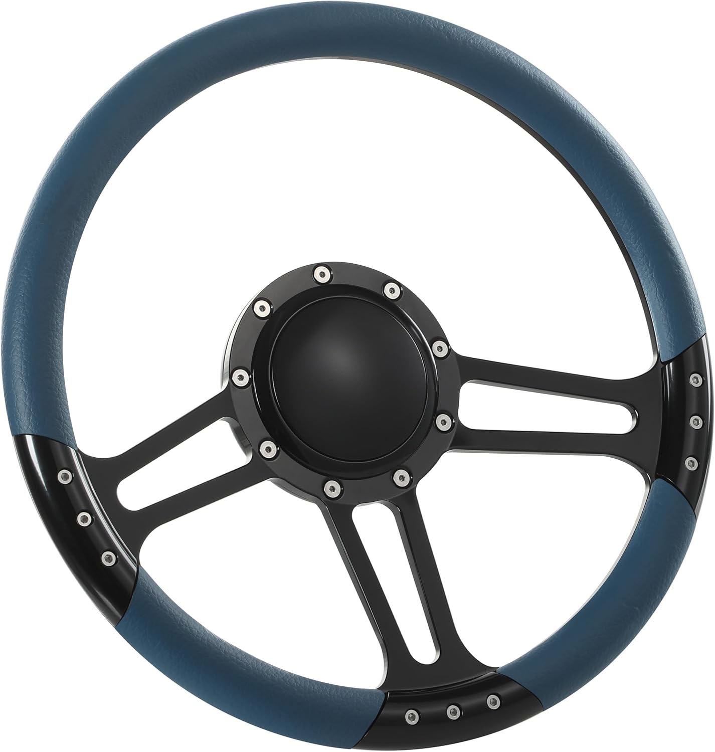 14'' Billet Half Wrap 9 Bolts Steering Wheel with 2'' Dish and Horn Button(Blue)