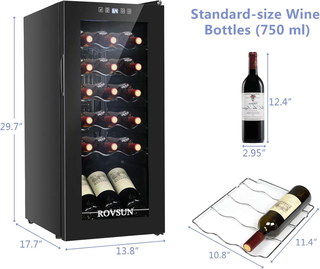 Bonnlo 18 Bottle Wine Cooler Refrigerator, Freestanding Compressor Wine Chiller, Beverage Wine Fridge with Digital Temperature Control & Double-layer Glass Door for Red White Wine, Champagne, Beer