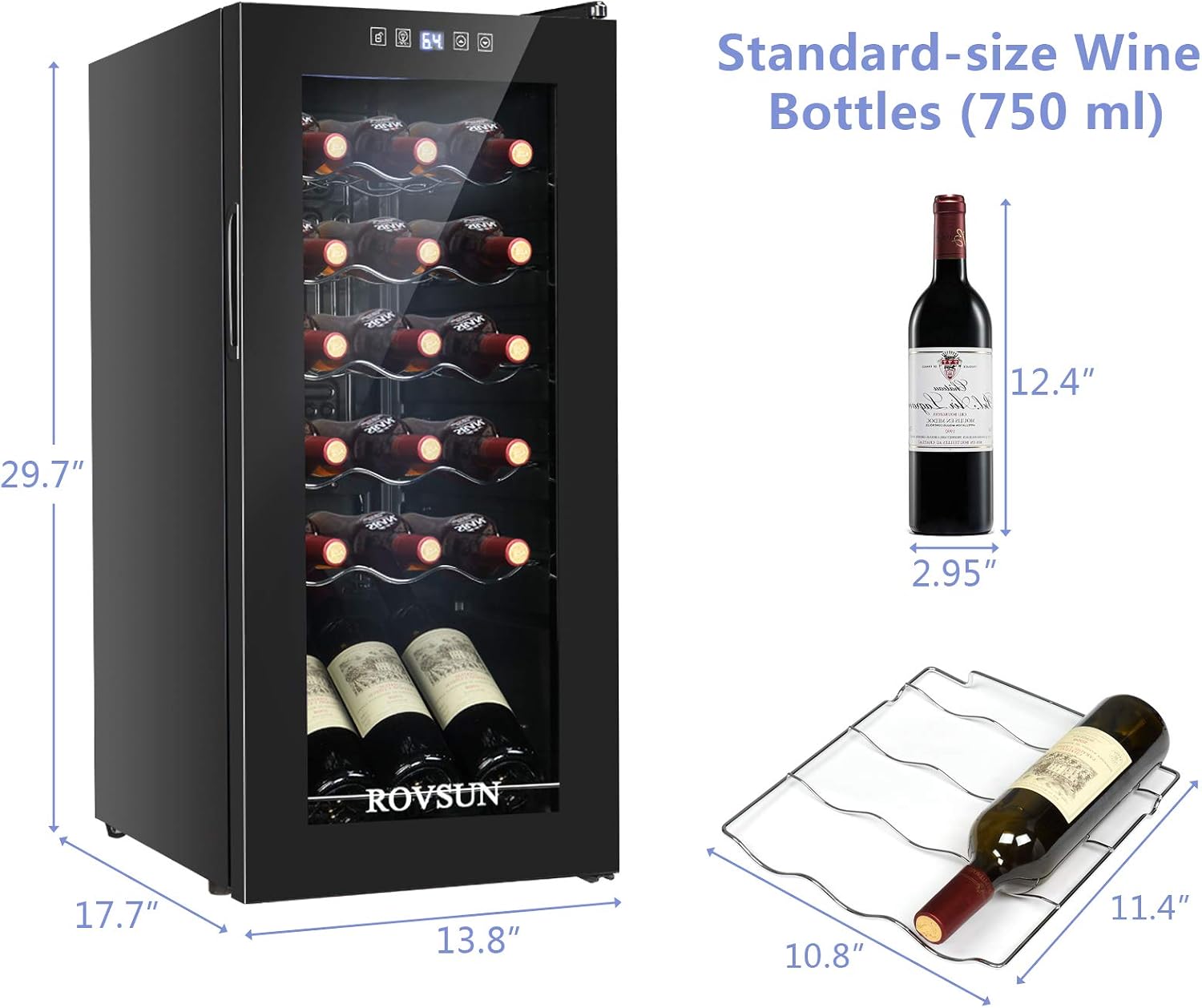Bonnlo 18 Bottle Wine Cooler Refrigerator, Freestanding Compressor Wine Chiller, Beverage Wine Fridge with Digital Temperature Control & Double-layer Glass Door for Red White Wine, Champagne, Beer