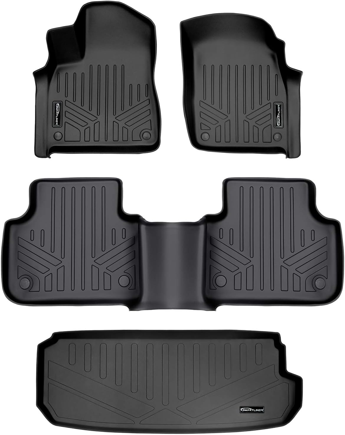 MAXLINER Floor Mats 2 Rows and Cargo Liner Behind 3rd Row Set Black for 2017-2018 Audi Q7 - All Models