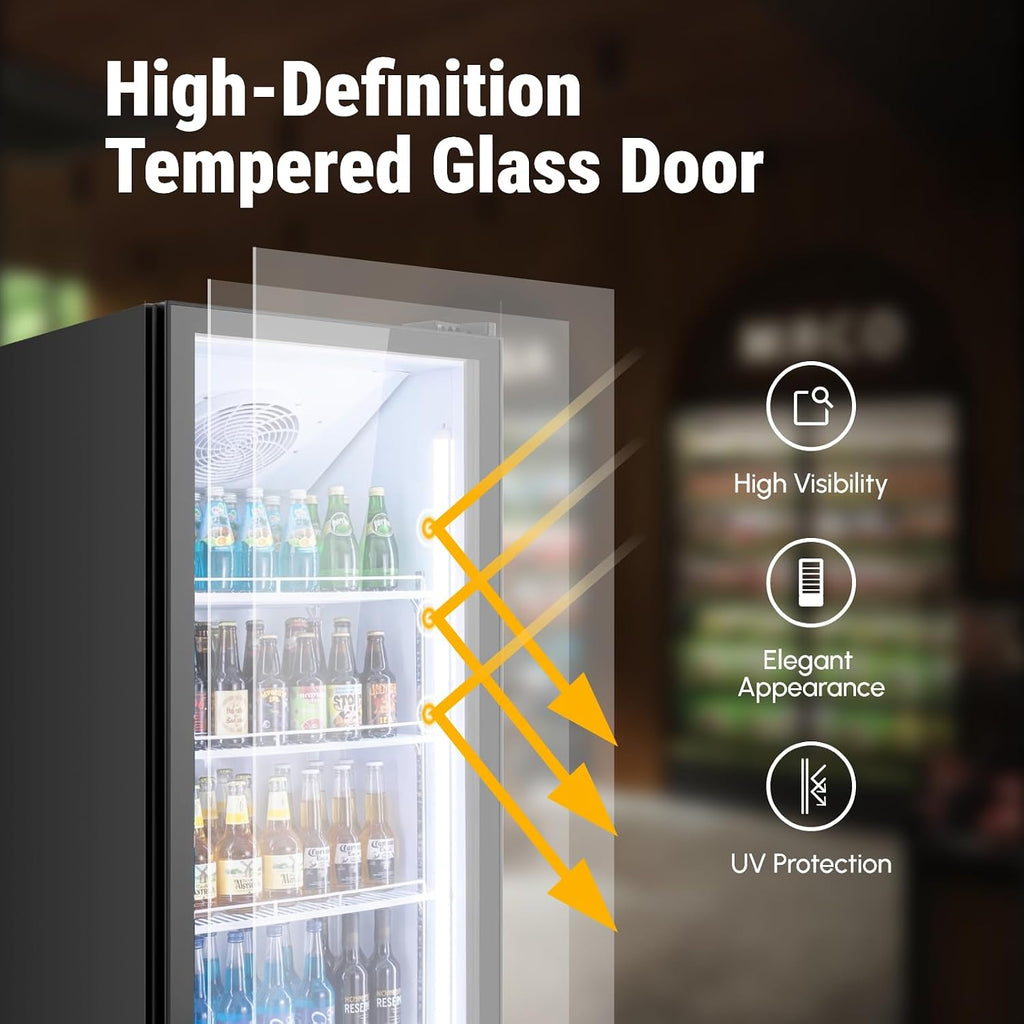 Yeego Commercial Refrigerators - 12.4 Cu.Ft Glass Door Commercial Beverage Refrigerators with Dual LED Light & Adjustable Shelves, 32-50°F Commercial Cooler for Stores Bakery Bar Offices Restaurants
