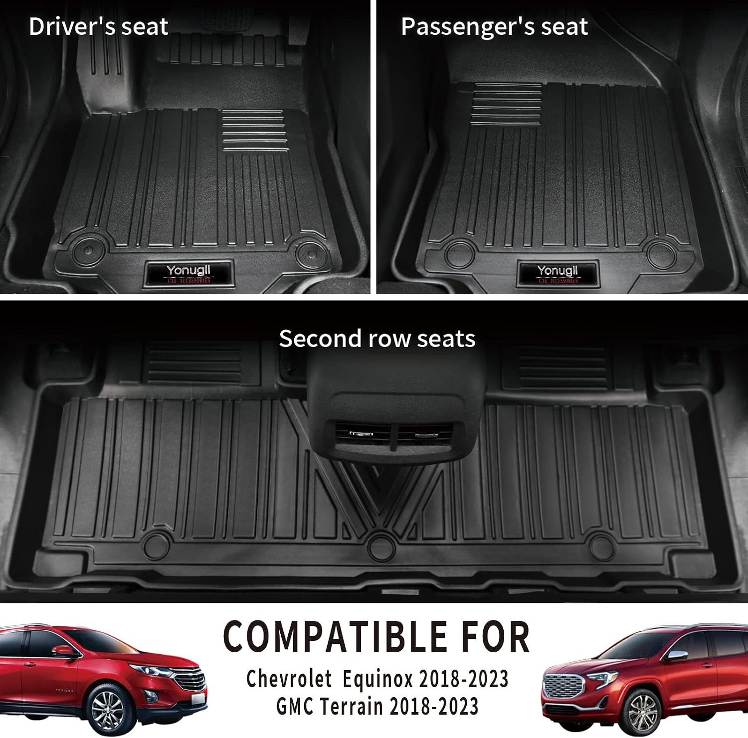 for 2018-2024 Chevy Equinox/GMC Terrain Floor Mats Cargo Liner TPE All Weather Rubber Protection Mats for Chevrolet Equinox Accessories (for 2018-2024 Chevy Equinox Full Set)