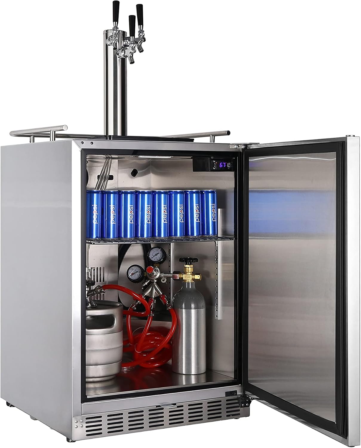 HCK Kegerator, 24 Inch Outdoor Kegerator for Patio with 3 Taps, Full Size Beer Dispenser and Beverage Refrigerator with Auto Defrost & Reversible Stainless Steel Door, Ideal for Home Bars