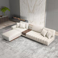 homary Leather Sectional Sofa – 126' Oversized L-Shaped Modular Couch with Storage Table & Ottoman, White Sofa for Modern Living Room or Family Space (Microfiber Leather, Ivory)