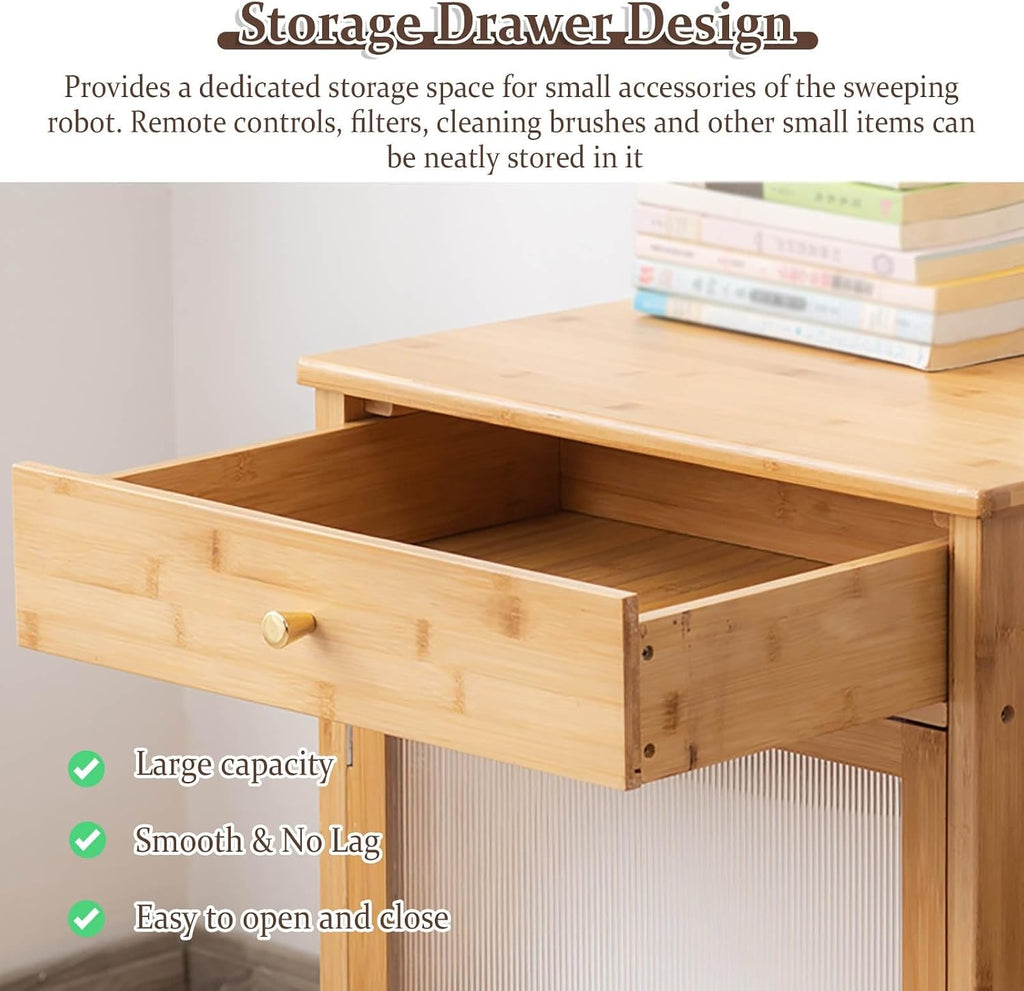 Wood Organizer Stand for Robotic Vacuum Cleaner, Storage Cabinet for Self-Emptying Robot Vacuum and Mop, Sweeping Robot Storage Rack with Storage Cabinet（A-52x41x63.5cm/20.5x16x25.5in）