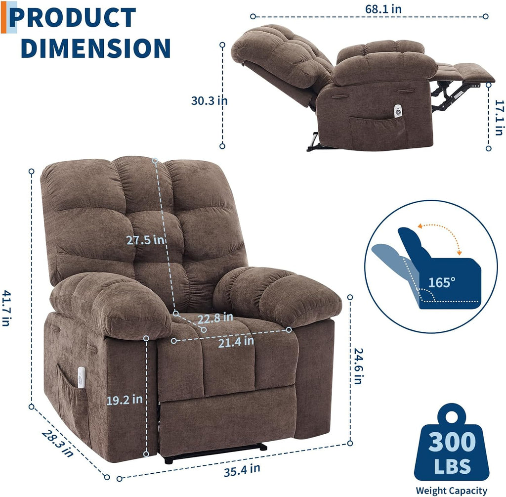 21.4in Wide Rocking Recliner Chair,Massage & Heat Recliner Chair for Adults,Home Theater Seating with Lumbar Support,Nursery Rocking Chairs for Living Room