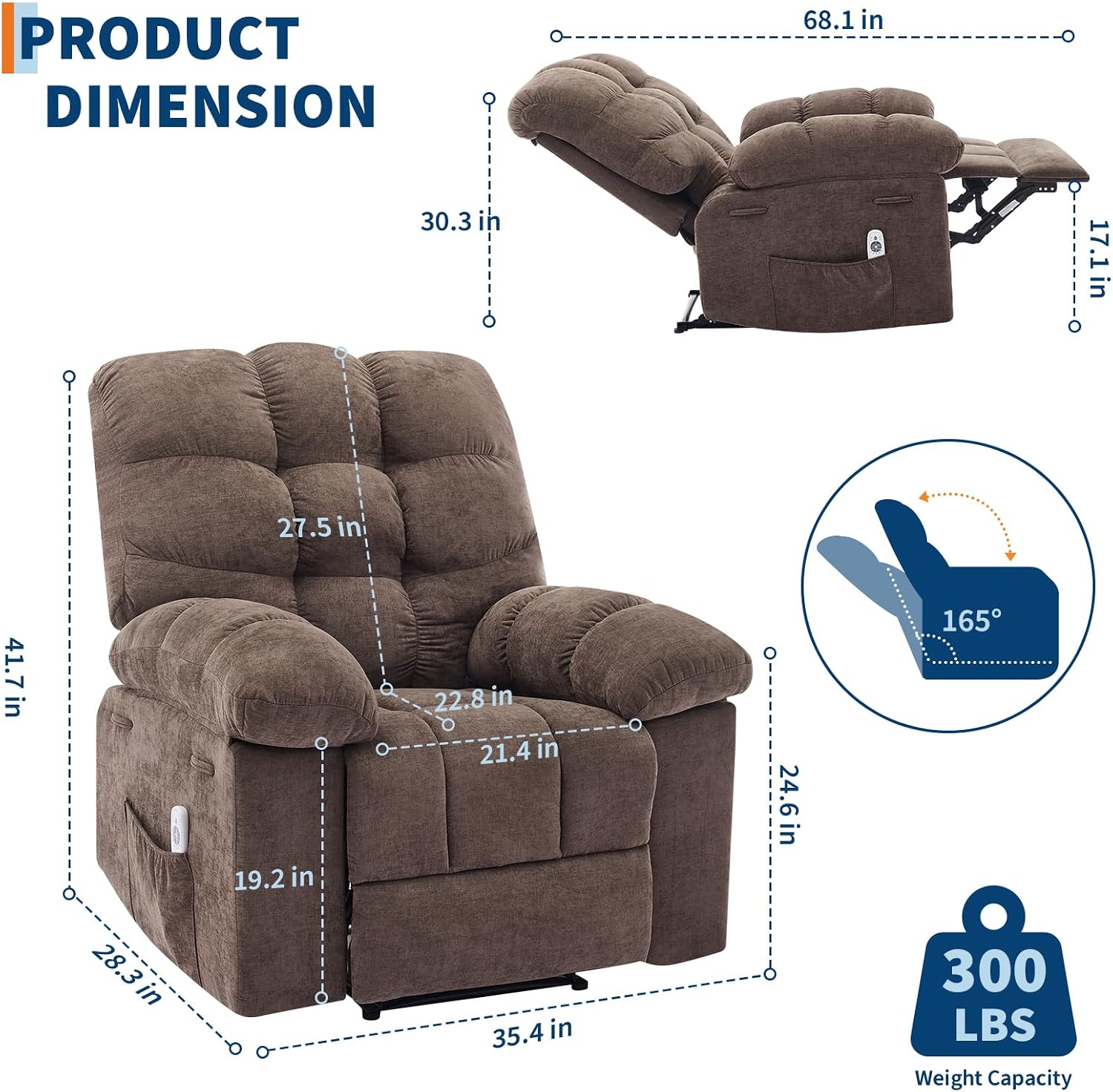 21.4in Wide Rocking Recliner Chair,Massage & Heat Recliner Chair for Adults,Home Theater Seating with Lumbar Support,Nursery Rocking Chairs for Living Room