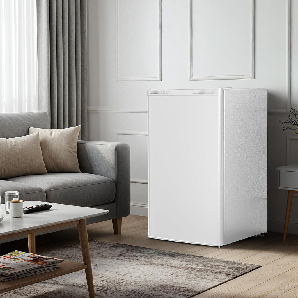 Antarctic Star 3.2 Cu.Ft.Compact Refrigerator with Freezer, Mini Fridge Single Door with Adjustable Thermostat,Removable Glass Shelves for Apartment,Dorm,Office,Kitchen，WHITE