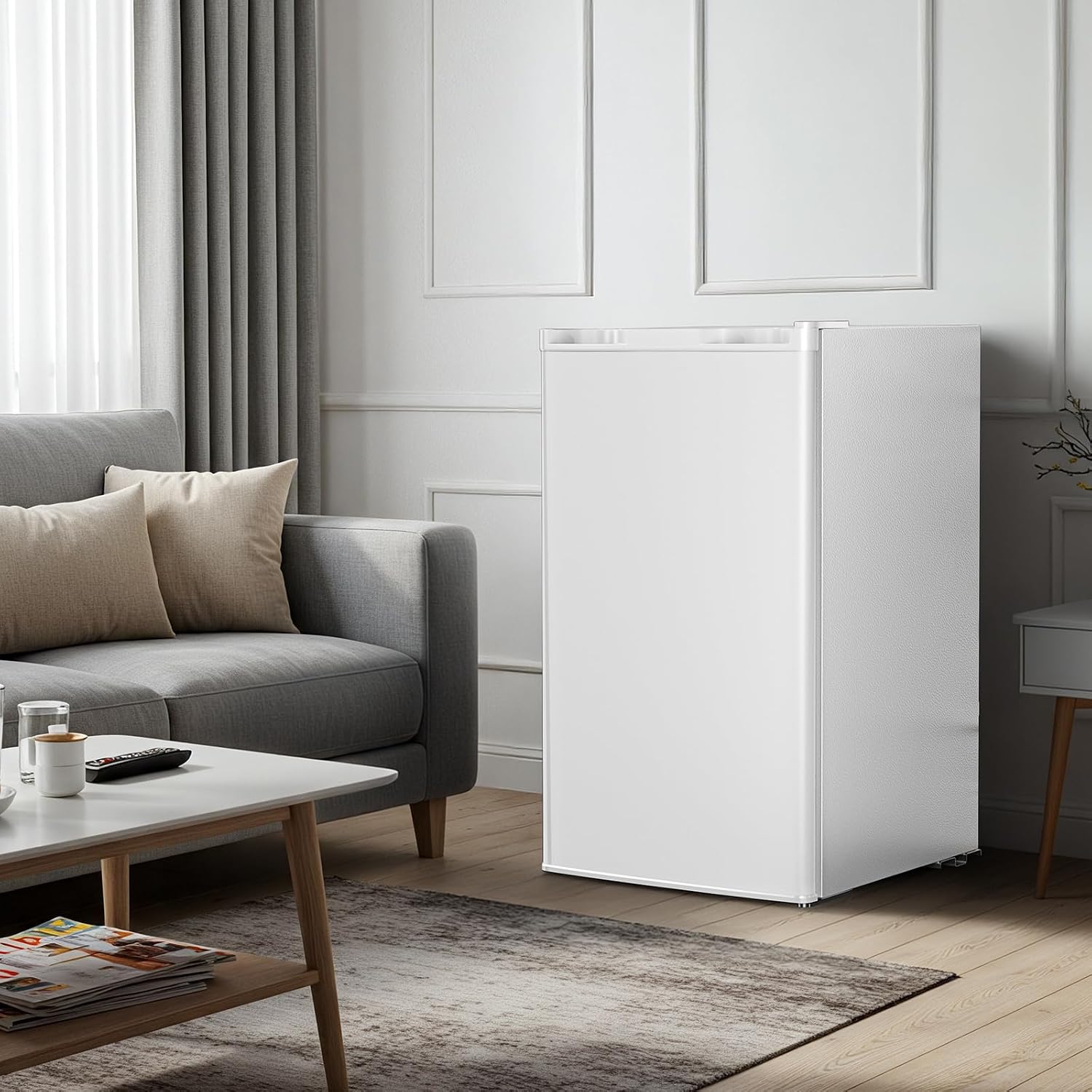 Antarctic Star 3.2 Cu.Ft.Compact Refrigerator with Freezer, Mini Fridge Single Door with Adjustable Thermostat,Removable Glass Shelves for Apartment,Dorm,Office,Kitchen，WHITE