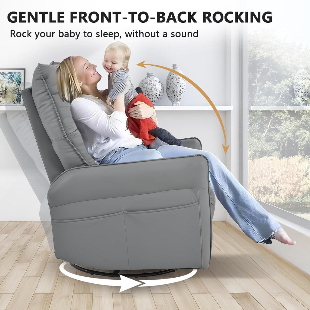 cinkehome Swivel Rocker Recliner, Glider Rocker Recliner Chair for Nursery, Overstuffed Manual Reclining Chair for Small Spaces, Living Room