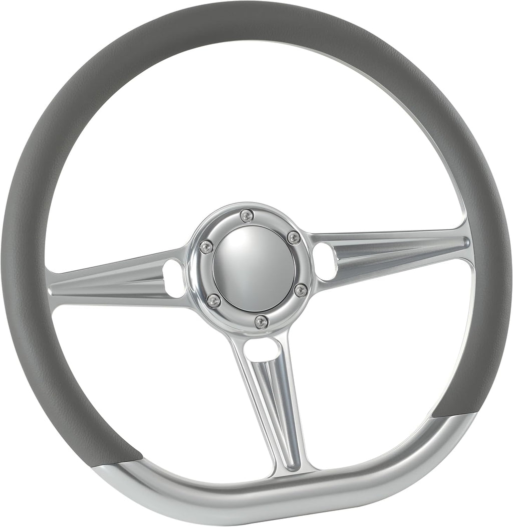 14' Satin Billet Steering Wheel with Half Wrap and Horn Button (Light Grey)