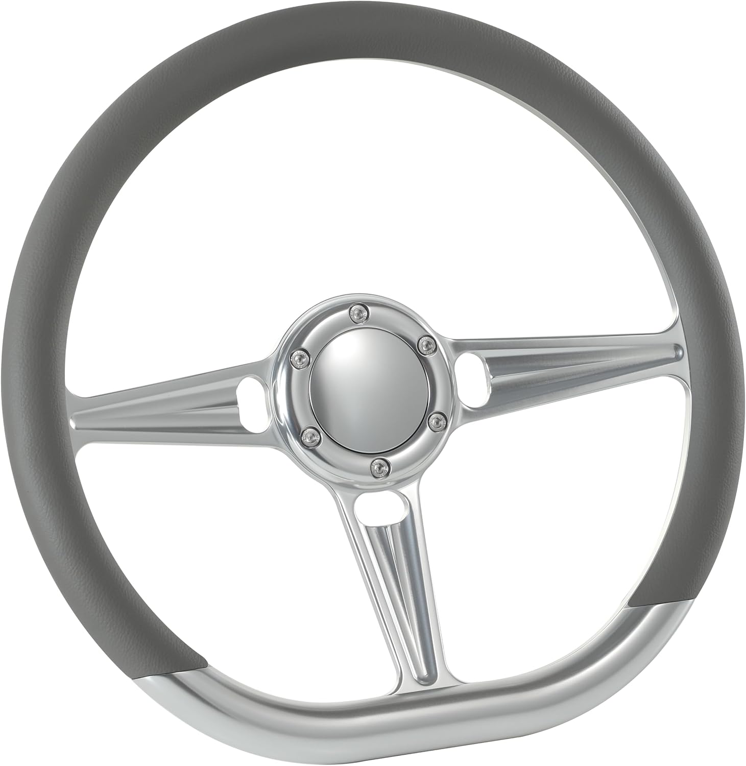 14' Satin Billet Steering Wheel with Half Wrap and Horn Button (Light Grey)