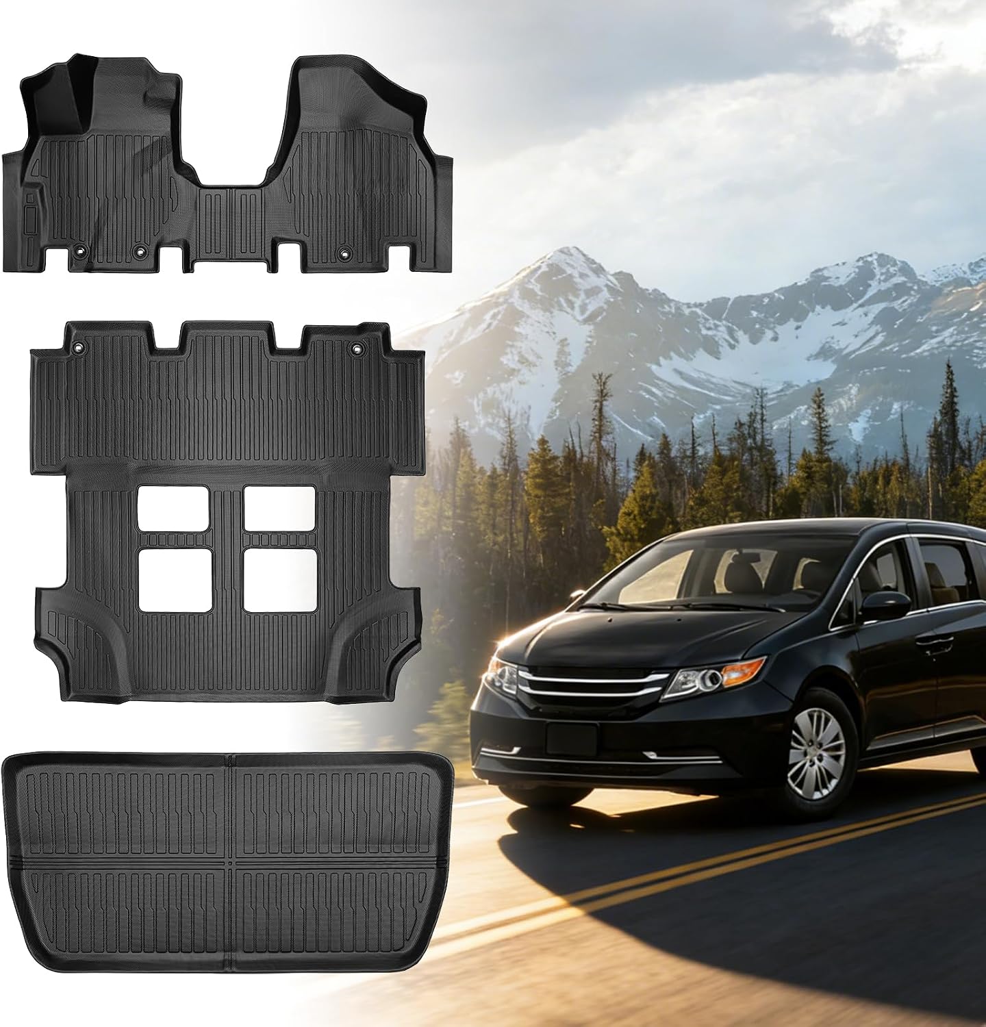 Floor Mats for Honda Odyssey 2011 2012 2013 2014 2015 2017, 2016 Odyssey Floor Mats, 1st and 2nd 3rd Row & Cargo Mat, TPE Non-Slip Waterproof Summer Winter Car Accessories