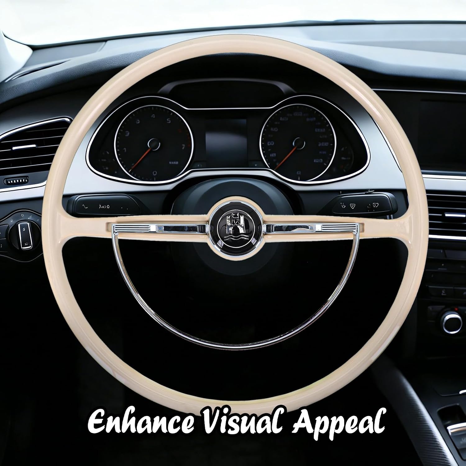 Sorghum 15' Universal Steering Wheel - Classic Steering Wheel with Horn Button Compatible with 1965-1973 Volkswagen Beetle - Piano Lacquer Ivory