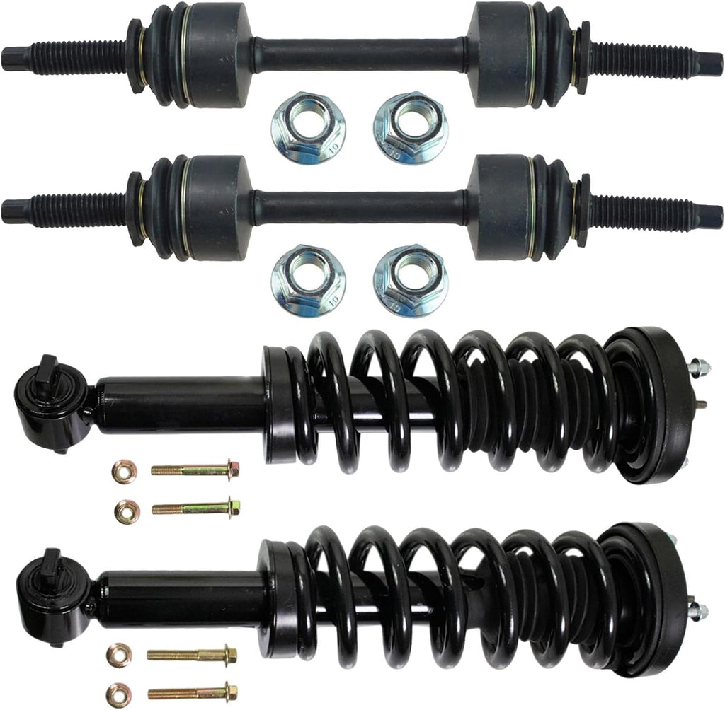 TRQ Front Suspension Kit Shock & Spring Strut Assembly Sway Bar Stabilizer Link Compatible with 2015-2020 Ford F-150