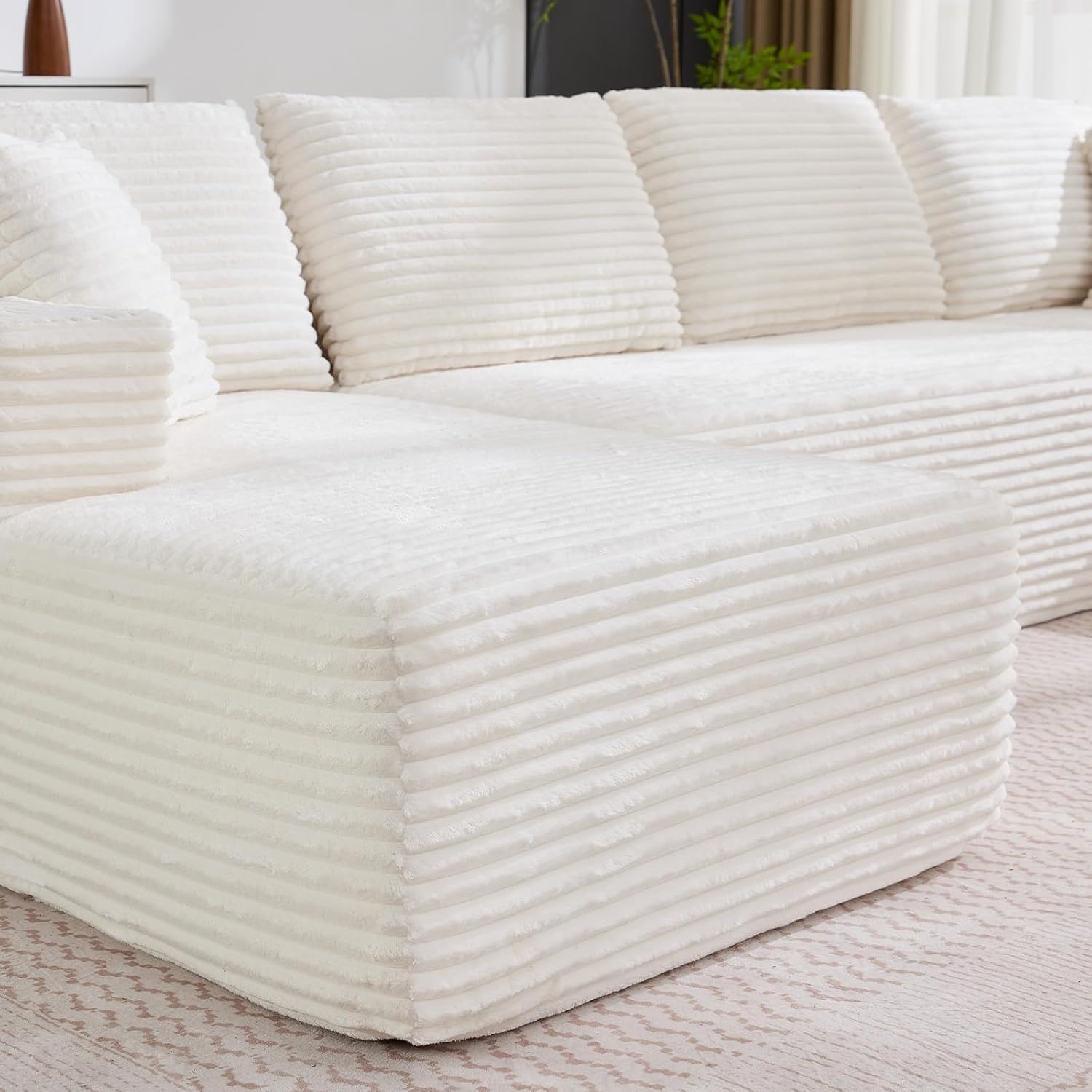 Garvee Boneless Couch U Shaped Sectional 130'' Modern Modular Cloud Couch with 2 Chaise Lounge, 4-Seat Corduroy Deep Seat Sofa with Pillows for Living Room