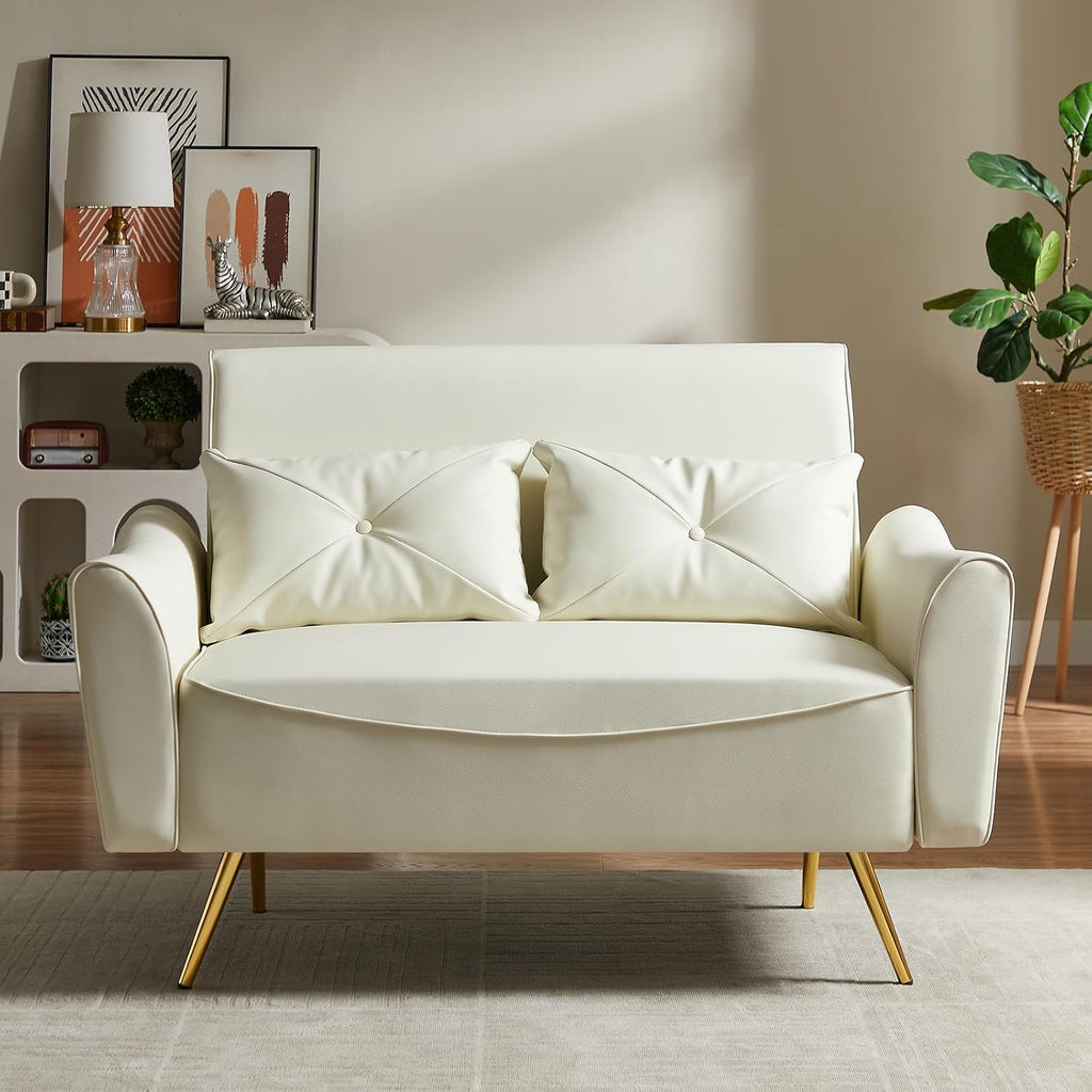 Brelice 48' Faux Leather Loveseat Sofa, Modern Small Couch for Small Space with 2 Pillows, 2 Seater Couch for Living Room, Bedroom, Office, Apartment (Beige)