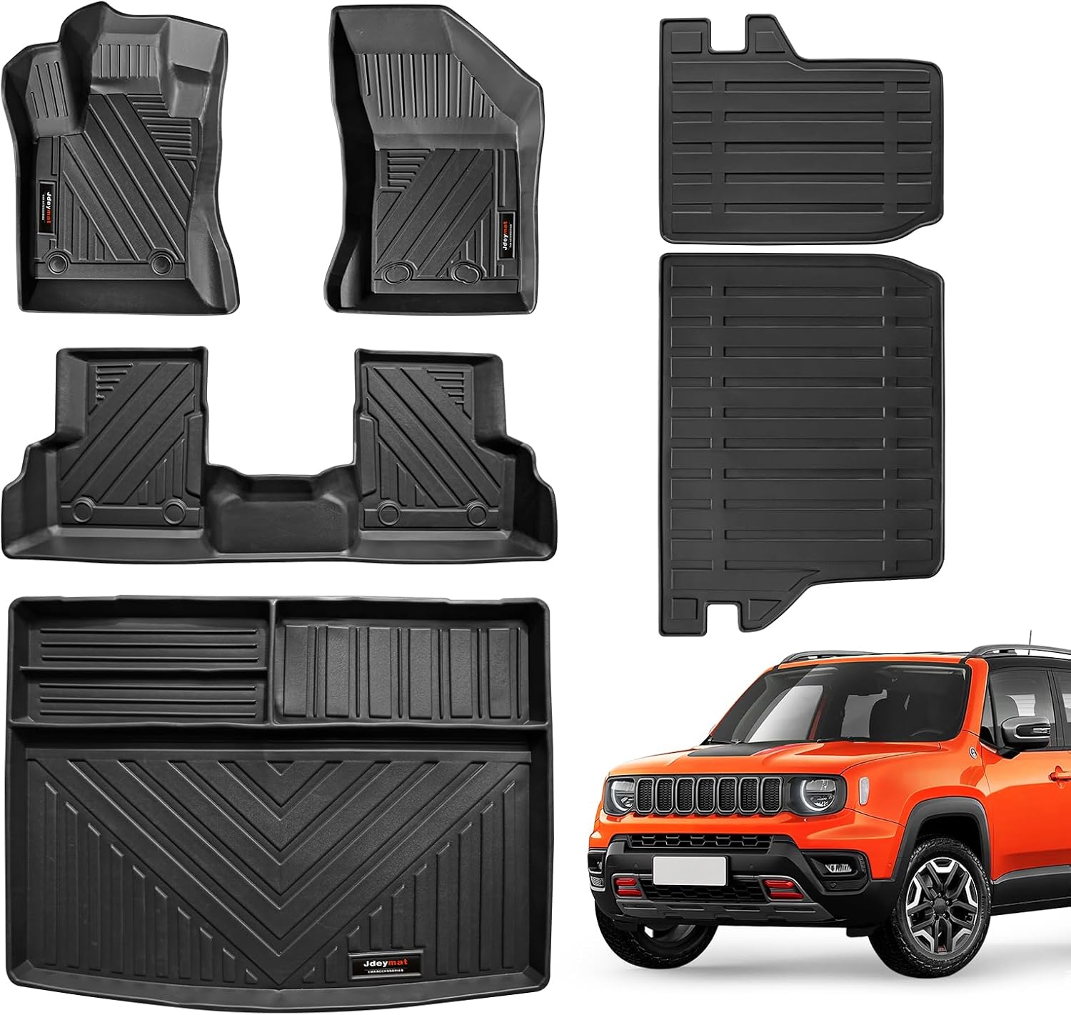 Renegade Accessories for 2015-2024 2025 Jeep Renegade Floor Mats & Cargo Liners & Backrest Mat All Weather TPE Protection Mat (Floor Mats+Cargo Liner+Backrest Mat)