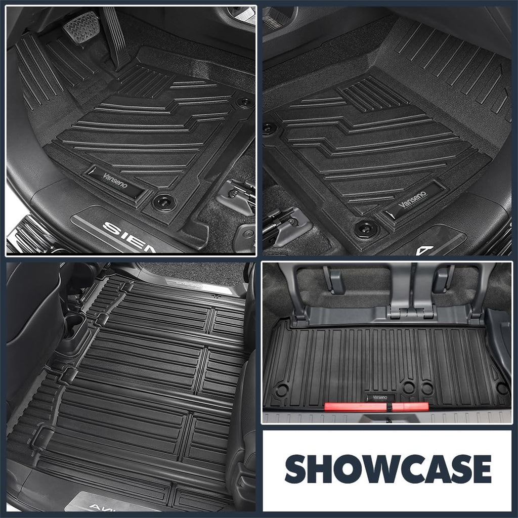 Vanseno Floor Mats Compatible for Toyota Sienna 2021-2025 2026 7 Seat Cargo Liner Trunk Mat Backrest Mat Back Seat Protector All Weather Rubber Mat for Toyota Sienna Accessories