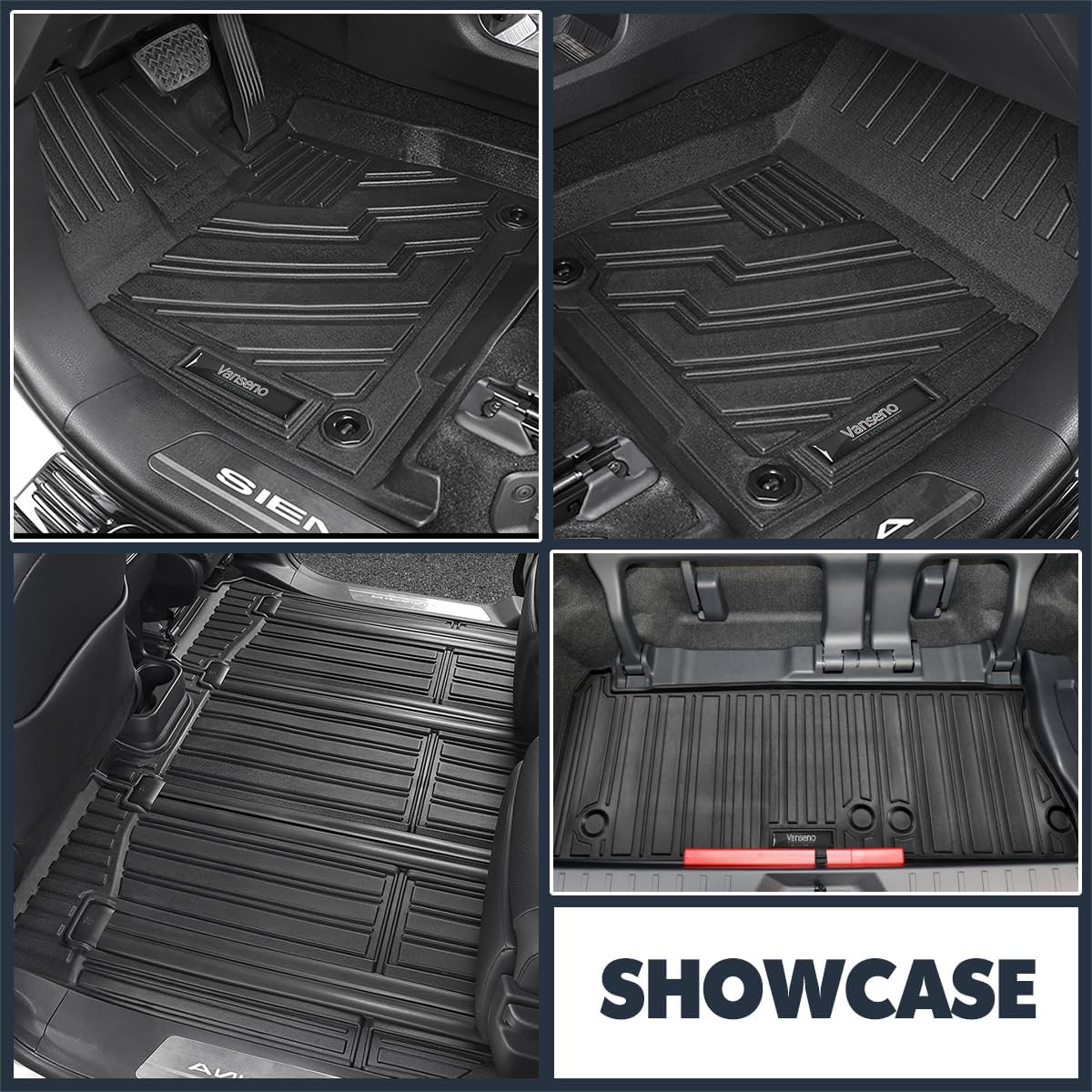 Vanseno Floor Mats Compatible for Toyota Sienna 2021-2025 2026 7 Seat Cargo Liner Trunk Mat Backrest Mat Back Seat Protector All Weather Rubber Mat for Toyota Sienna Accessories
