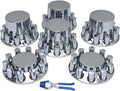 ABS Plastic Chromed Hubcaps Front and Rear Wheel Axle Cover Set with 33mm Thread-On Lug Nut Covers for Semi Trucks (Flat)