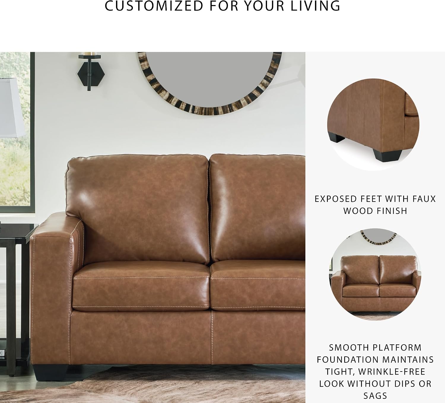 Signature Design by Ashley Bolsena Contemporary Leather Match Loveseat, Dark Brown