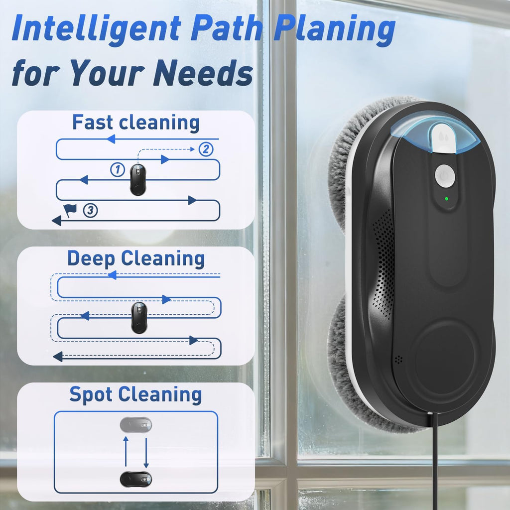 KKI Window Cleaning Robot, Automatic Window Cleaner Robot, Dual Spray, Max 3200Pa, AI Path Planning & Edge Detection, Remote Control for High-Rise Windows, Glass,Door,10xCloths, X3