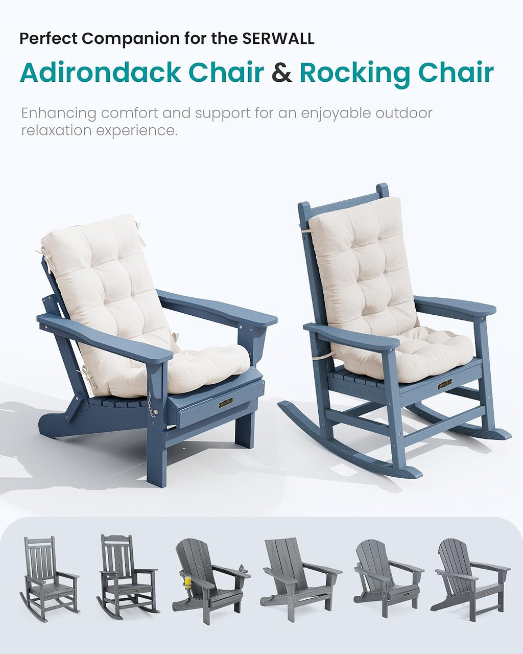 SERWALL HDPE Outdoor Rocking Chair Cushion Set of 4, Memory Foam Cushion Beige