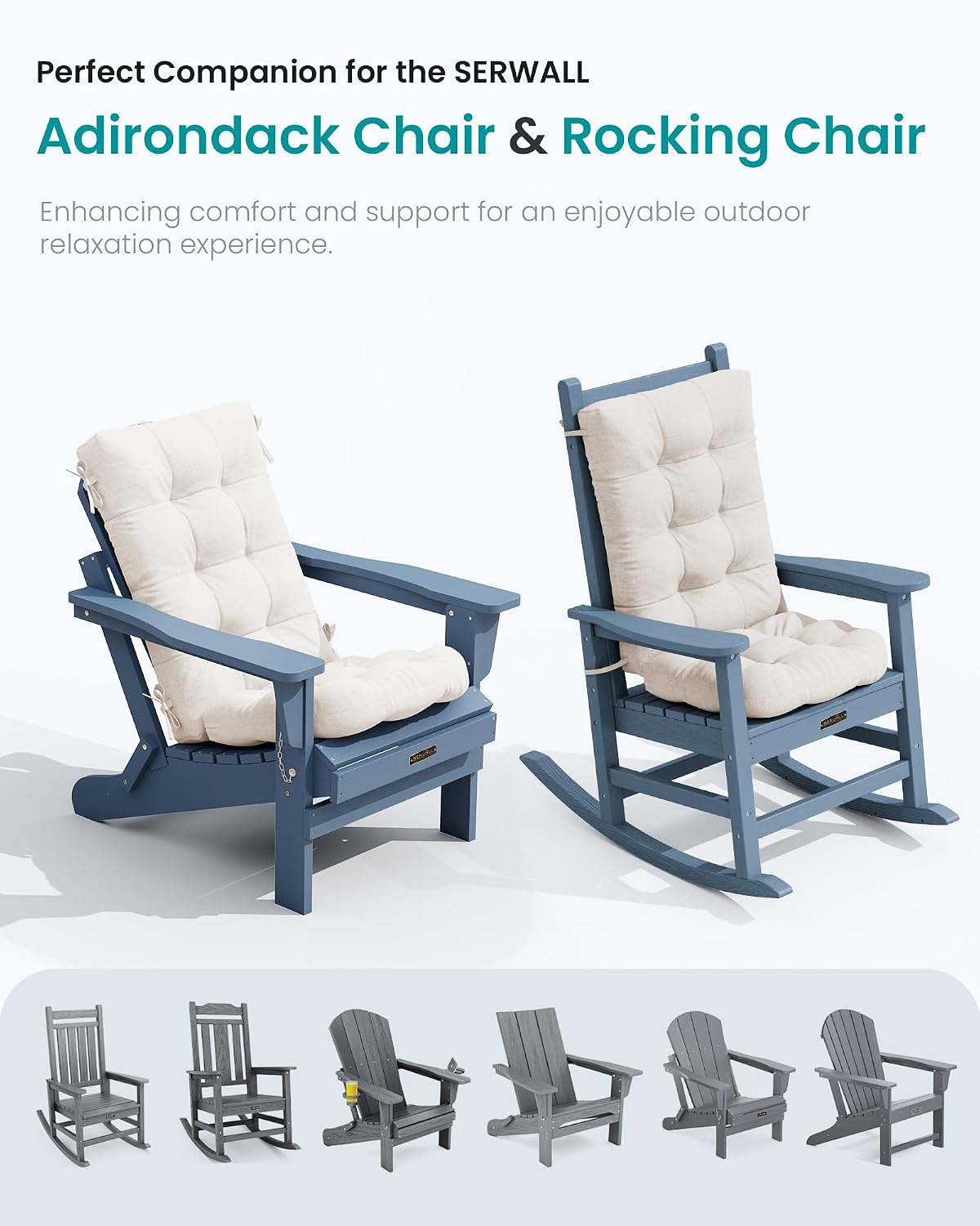 SERWALL HDPE Outdoor Rocking Chair Cushion Set of 4, Memory Foam Cushion Beige
