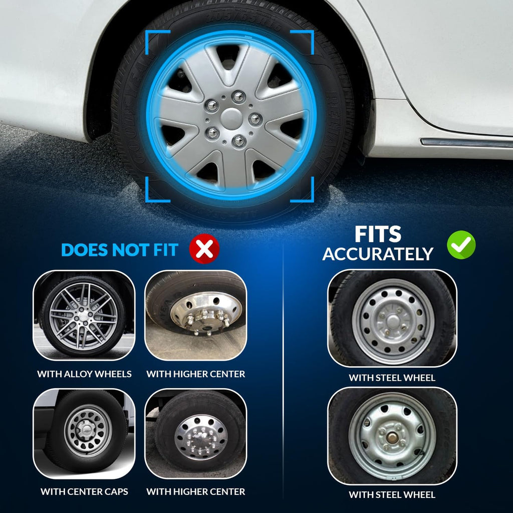 Pack of 4 Hubcaps | Size 15-Inches | Wheel Covers | Style 9054 | Snap-On (Pop-On) Type Hub-caps (Not Fits Bolt-On Type) | Wheel Skin Cover WC5-15-9054-S