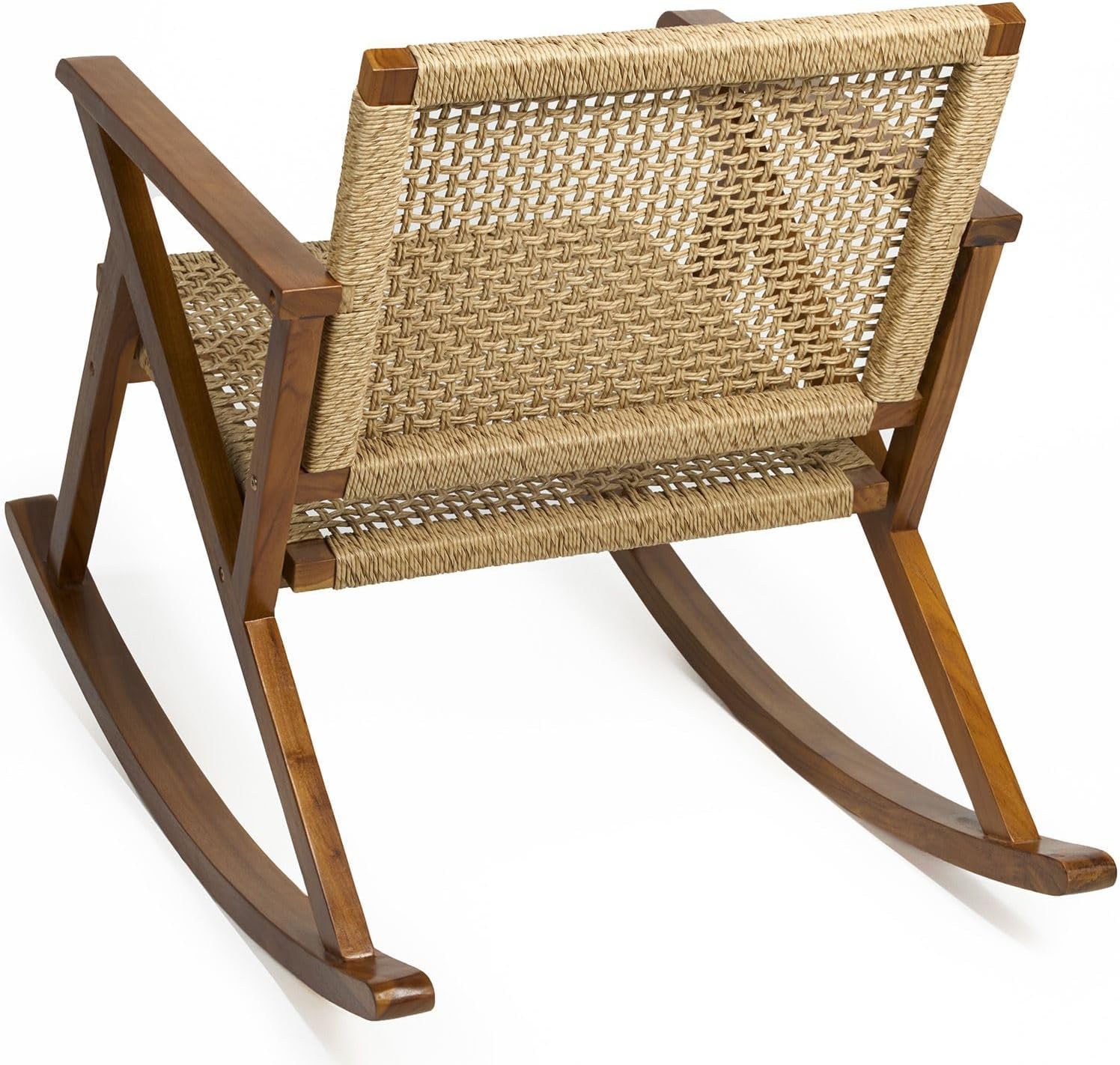 TeakCraft Teak Rocking Chair with Rattan Seat for Adults, Indoor & Outdoor Rocking Chair, Accent Chair, Durable for Patio, Porch, Garden, Living Room, Nursery, Balcony, All Season, The Alinda