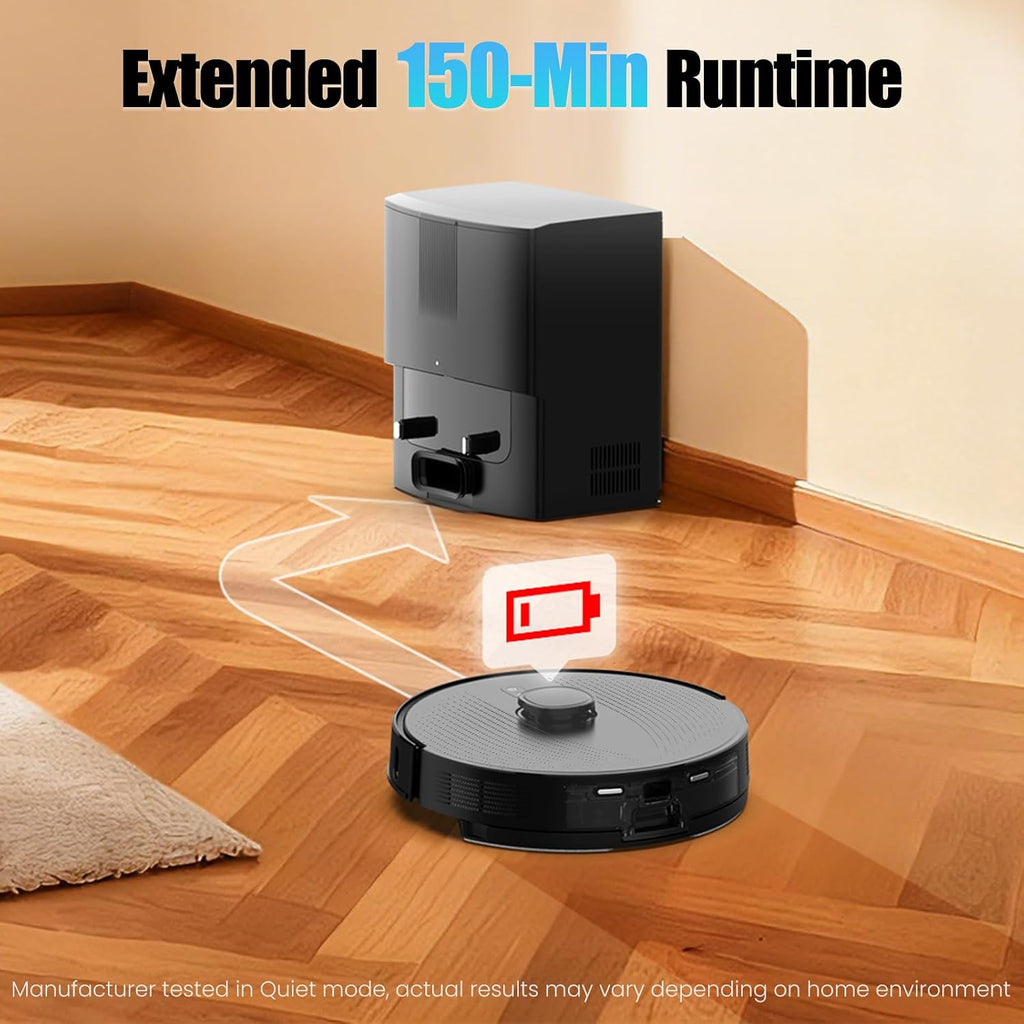 E10+GR Robot Vacuum and Mop with Self-Emptying, 8,000Pa Suction, 75-Day Hands-Free Cleaning, Lidar Navigation, No-Go Zone, Home Mapping, 2.4 GHz WiFi
