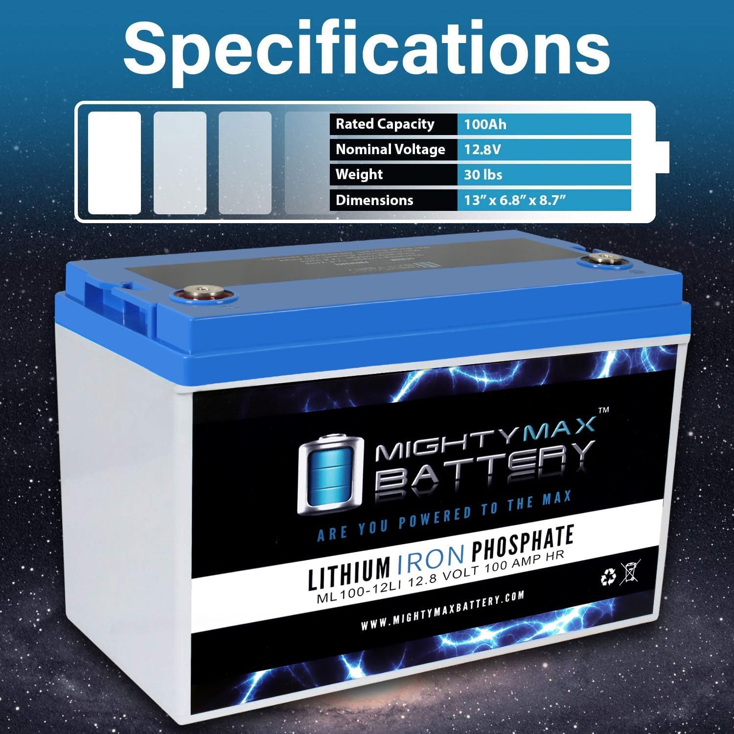 Mighty Max Battery 12V 100AH Lithium Battery Replaces Goal ZeroYeti 1250 Solar Generator