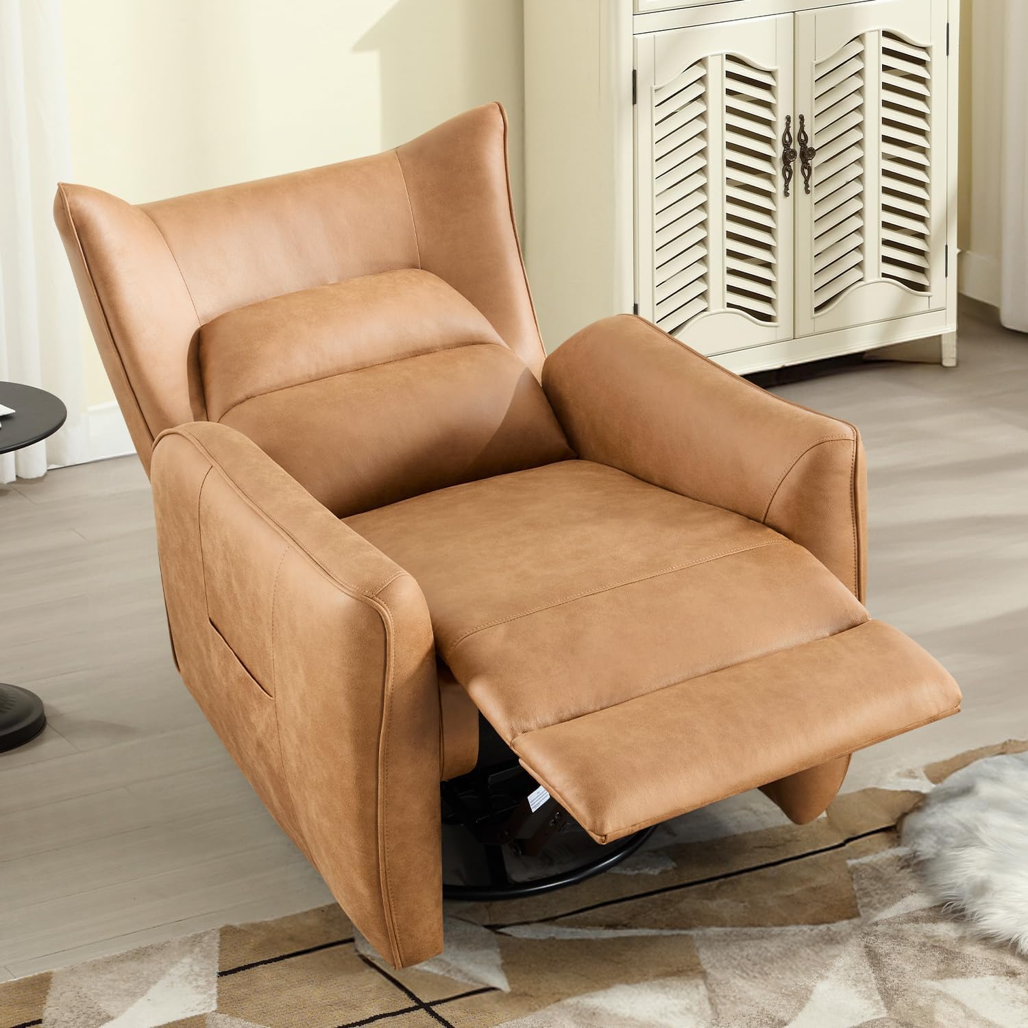 INZOY Power Swivel Rocker Recliner Glider, Oversize Electric Swivel Rocker Recliners with Highly Enveloping Backrest, Nursery Rocking Recliner Chair Fabric Reclining Sofa for Living Room, Brown