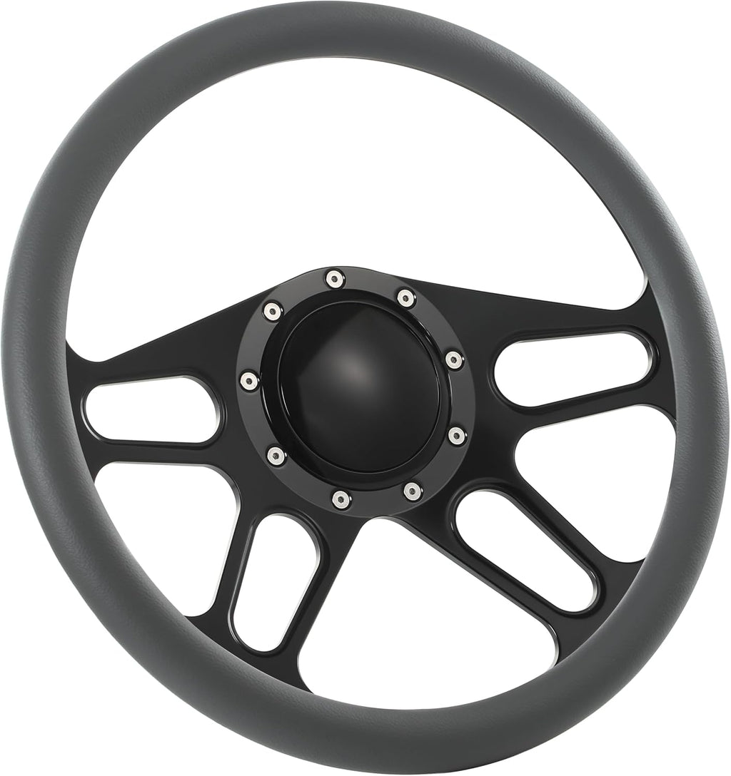 14'' Billet Half Wrap 9 Bolts Steering Wheel with 2'' Dish and Horn Button(Dark Grey)