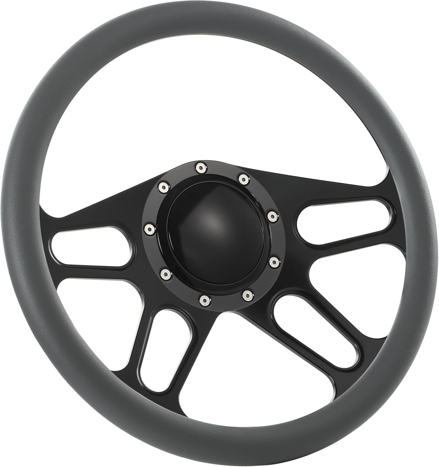 14'' Billet Half Wrap 9 Bolts Steering Wheel with 2'' Dish and Horn Button(Dark Grey)