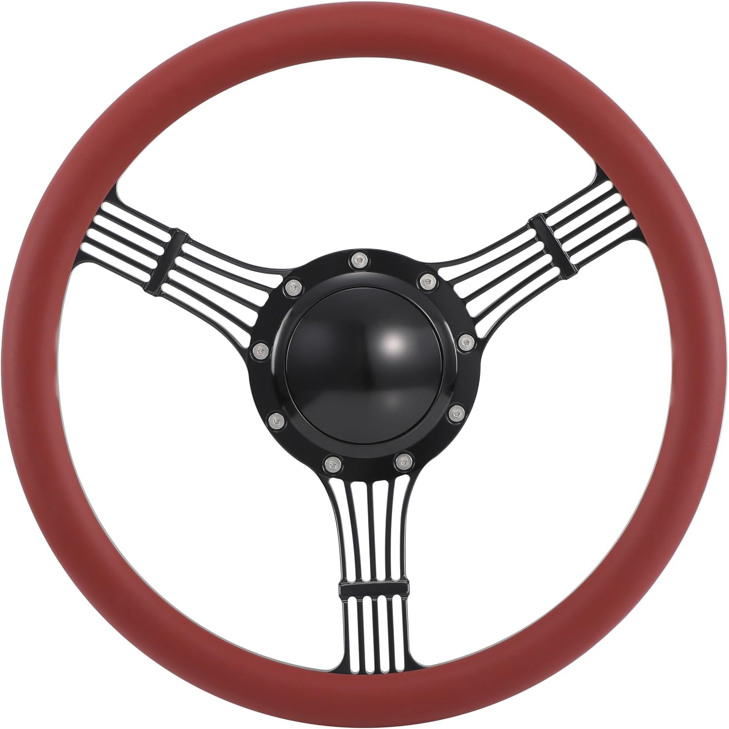 14'' Billet Banjo Half Wrap Steering Wheel with 9 Bolts 2'' Dish and Horn Button(Burgundy)
