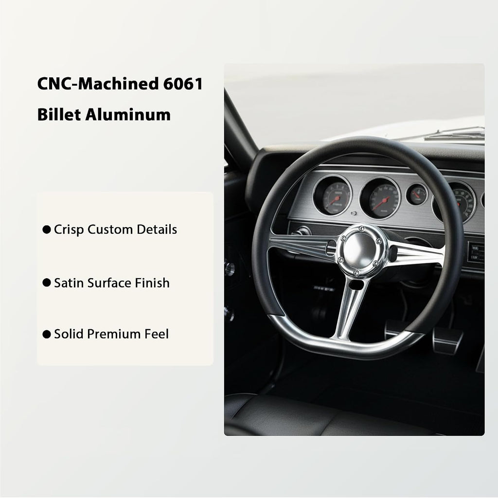 14' Satin Billet Steering Wheel with Half Wrap and Horn Button (Burgundy)