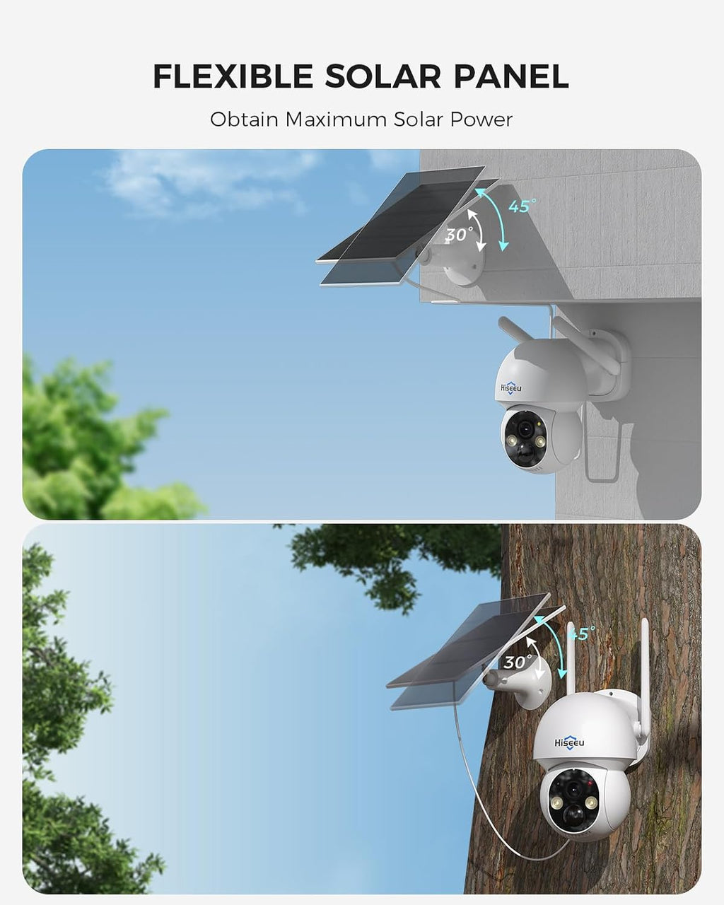 Hiseeu Solar Camera Wireless Outdoor, Home Security Camera System, 2.4G & 5G WiFi, Solar-Powered 4MP Color Night Vision, 360° View, Pan & Tilt, 1TB HDD Local Recording, No Subscription