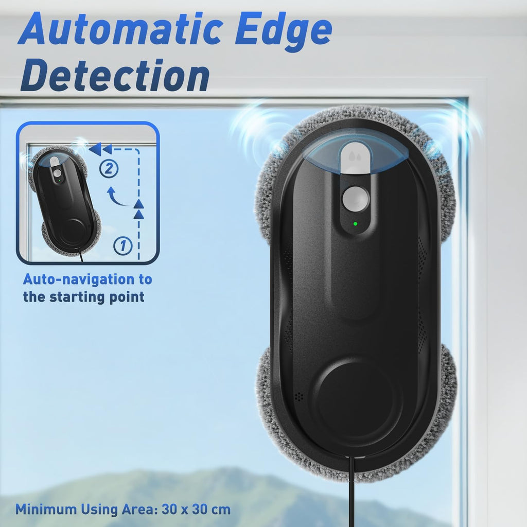 KKI Window Cleaning Robot, Automatic Window Cleaner Robot, Dual Spray, Max 3200Pa, AI Path Planning & Edge Detection, Remote Control for High-Rise Windows, Glass,Door,10xCloths, X3