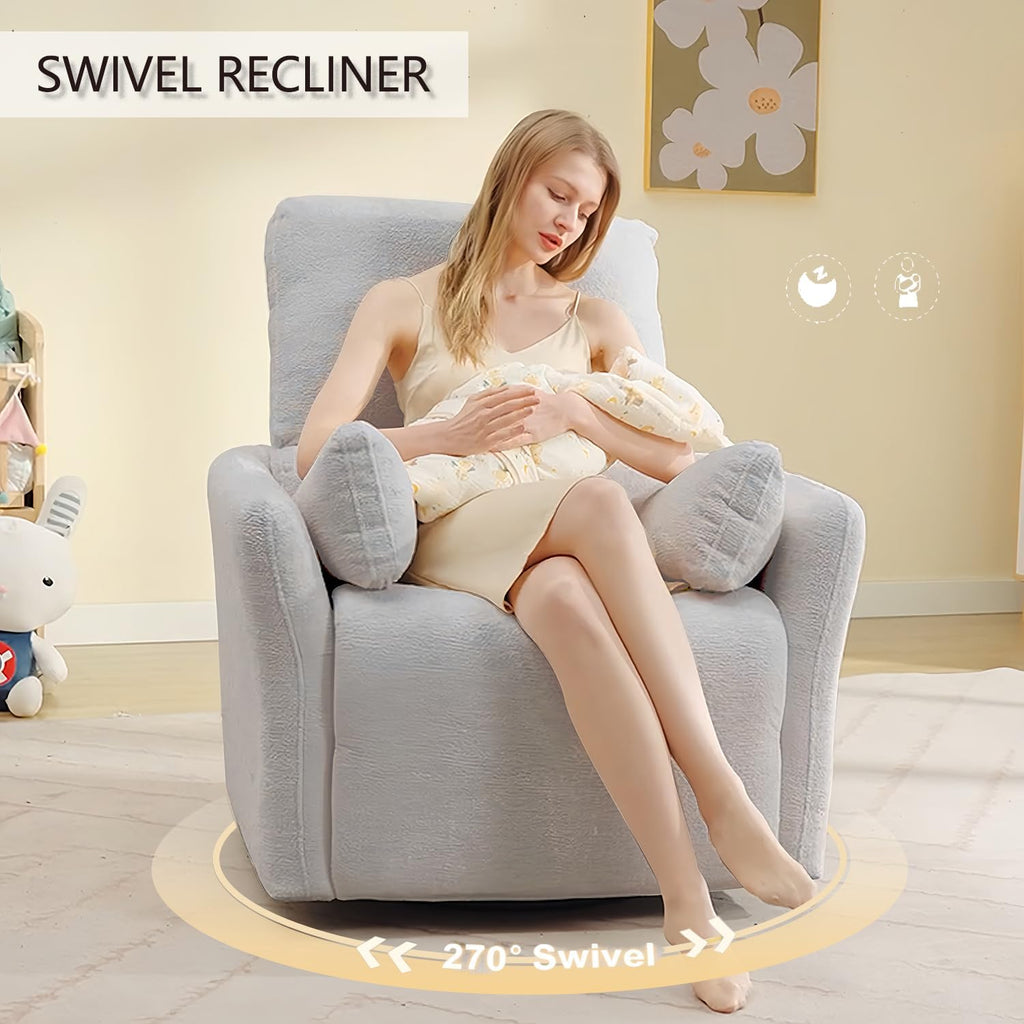 Power Rocker Swivel Recliner Chair for Adults, 26' Extra Wide Glider Reclining Nursery Chair w/USB & Type-C Charger Rocking Chairs for Living Room Bedroom Grey
