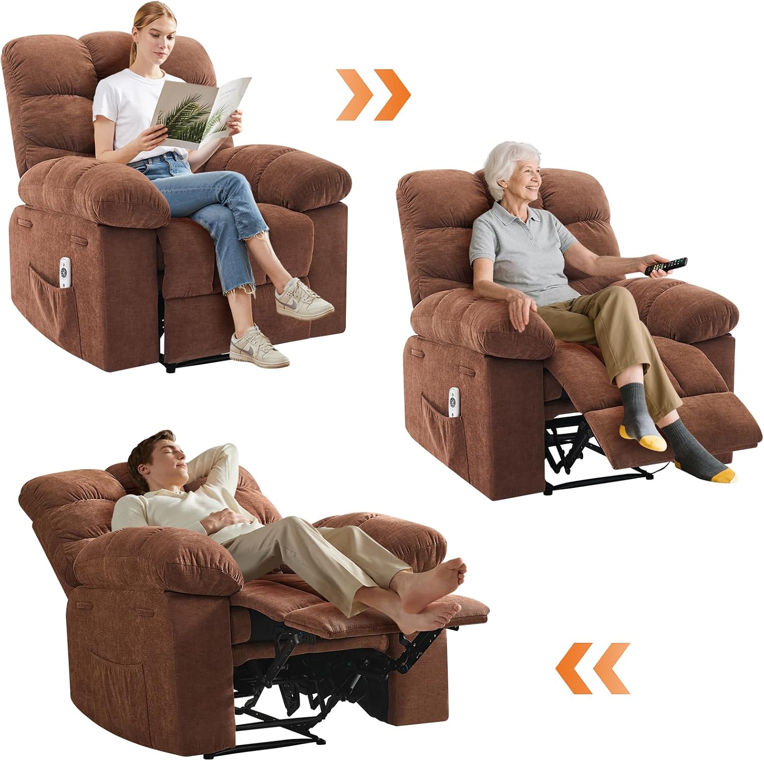 21.4in Wide Rocking Recliner Chair,Massage & Heat Recliner Chair for Adults,Home Theater Seating with Lumbar Support,Nursery Rocking Chairs for Living Room